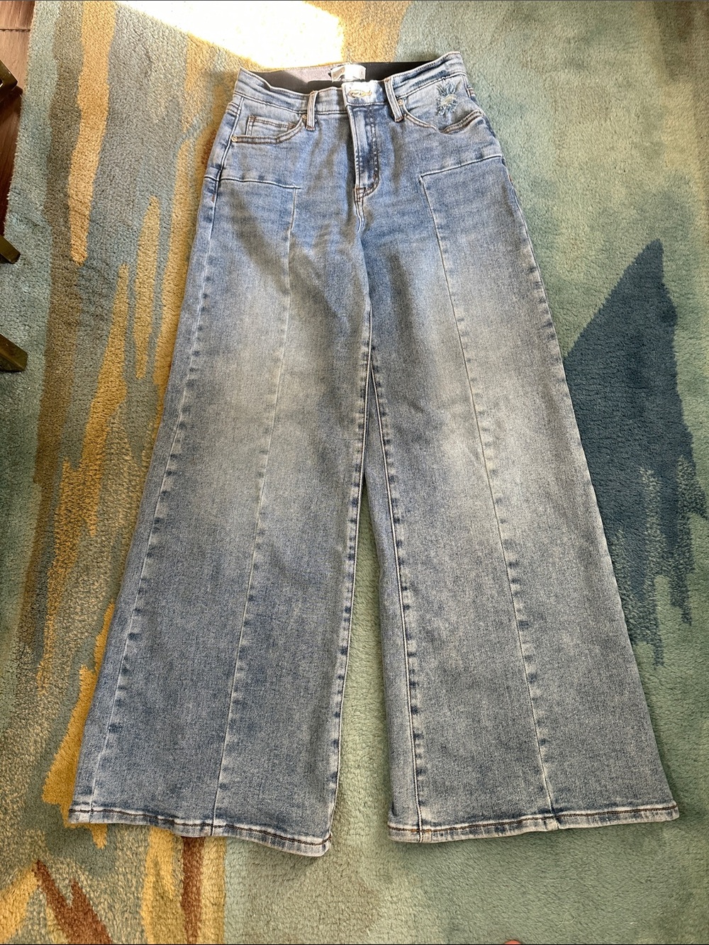 SAIGE Light Blue Wide-Leg Panel Flare Jeans